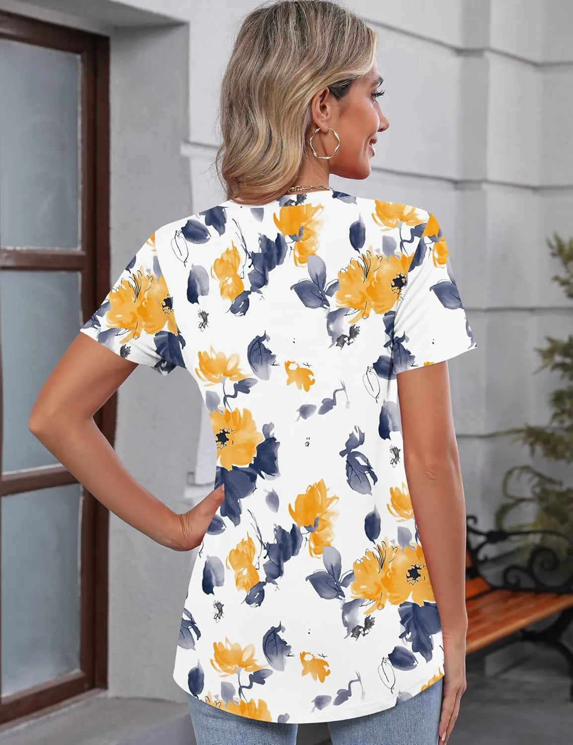 TCOT Women's Tops Summer Short Sleeve Crew Neck Shirts Dressy Casual Blouses for Women S-3XL