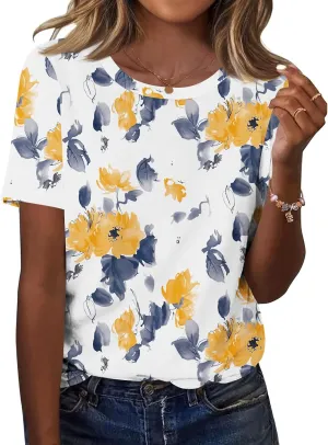 TCOT Women's Tops Summer Short Sleeve Crew Neck Shirts Dressy Casual Blouses for Women S-3XL