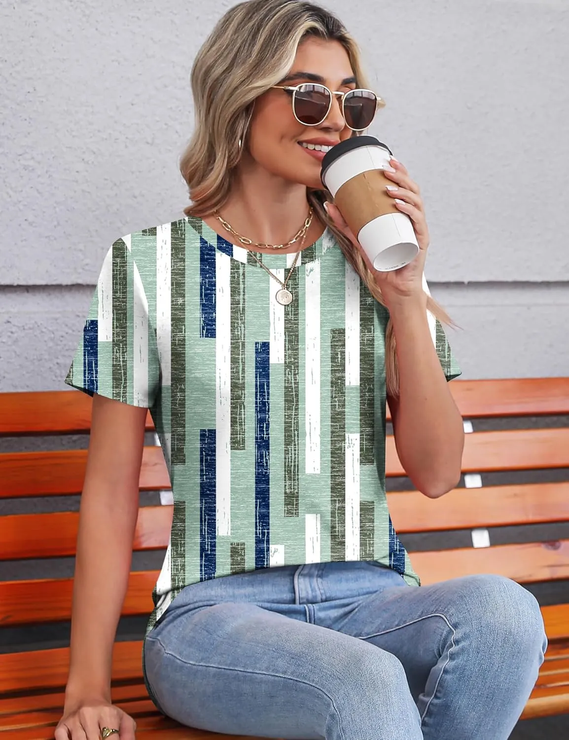 TCOT Women's Tops Summer Short Sleeve Crew Neck Shirts Dressy Casual Blouses for Women S-3XL