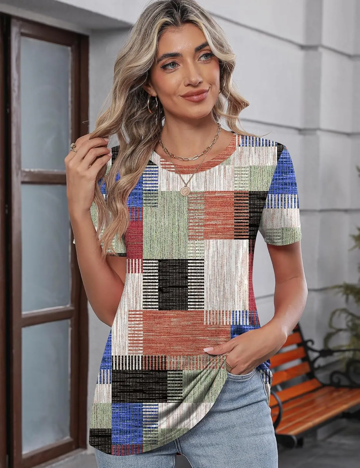 TCOT Women's Tops Summer Short Sleeve Crew Neck Shirts Dressy Casual Blouses for Women S-3XL