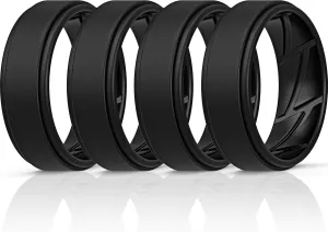 ThunderFit Silicone Wedding Rings for Men Breathable Airflow Inner Grooves, Step Edge Sleek Design Rubber Engagement Bands 8mm Wide 2mm Thick, Variety Multipack 4-7