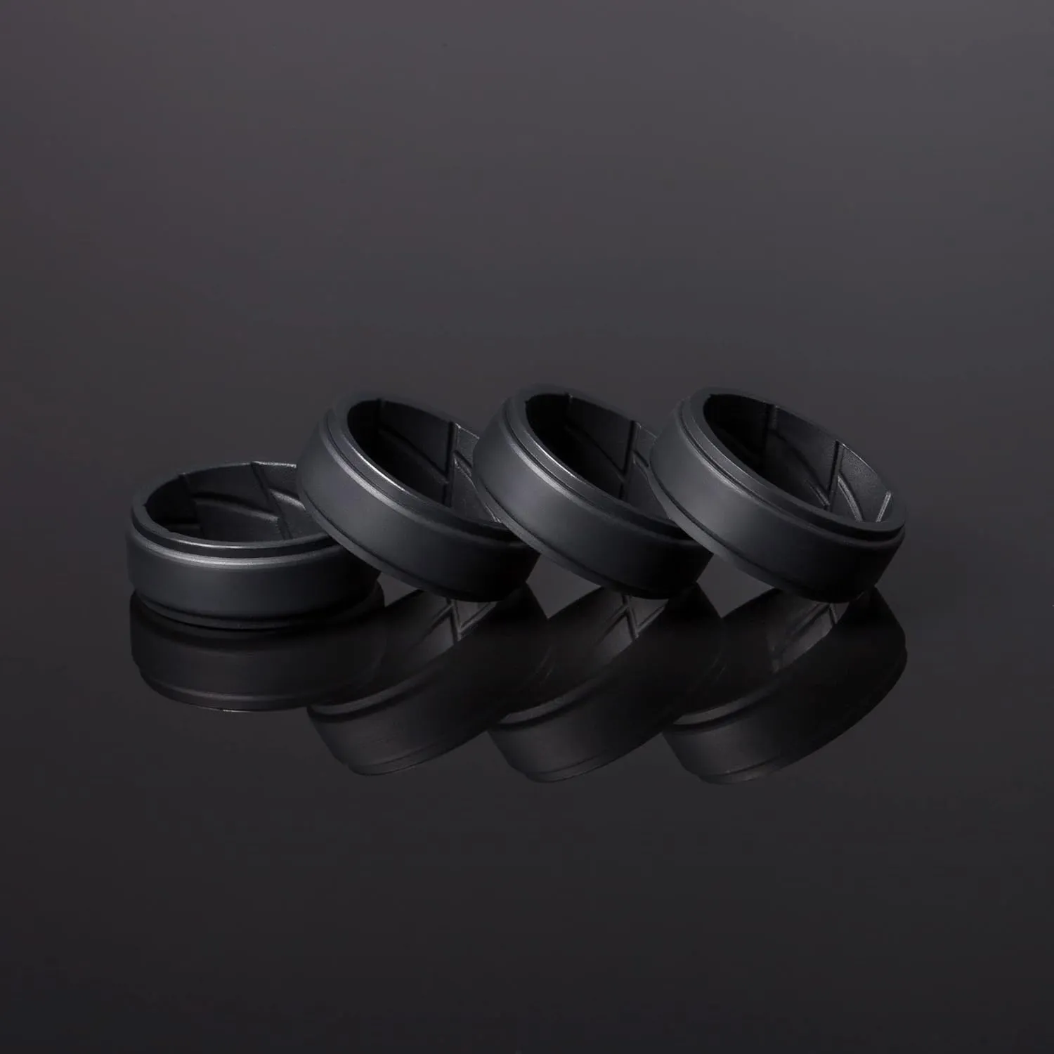 ThunderFit Silicone Wedding Rings for Men Breathable Airflow Inner Grooves, Step Edge Sleek Design Rubber Engagement Bands 8mm Wide 2mm Thick, Variety Multipack 4-7