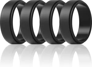 ThunderFit Silicone Wedding Rings for Men - Step Edge Sleek Design - 4 Rubber Engagement Bands - 8mm Width - 2mm Thickness