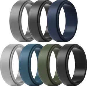ThunderFit Silicone Wedding Rings for Men - Step Edge Sleek Design - 7 Rubber Engagement Bands - 8mm Width - 2mm Thickness