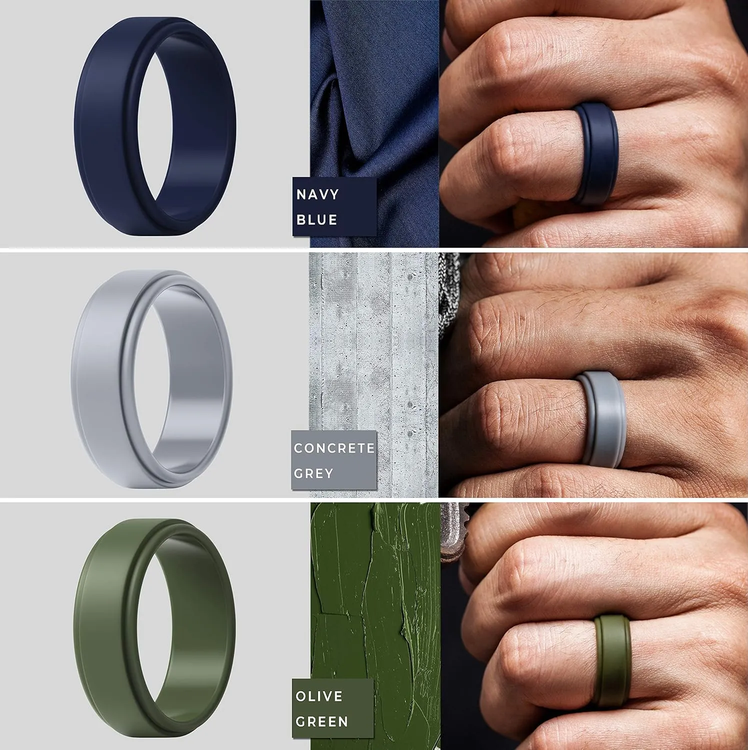 ThunderFit Silicone Wedding Rings for Men - Step Edge Sleek Design - 7 Rubber Engagement Bands - 8mm Width - 2mm Thickness