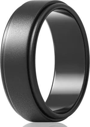 ThunderFit Silicone Wedding Rings for Men - Step Edge Sleek Design Rubber Engagement Bands - 8mm Width - 2mm Thickness