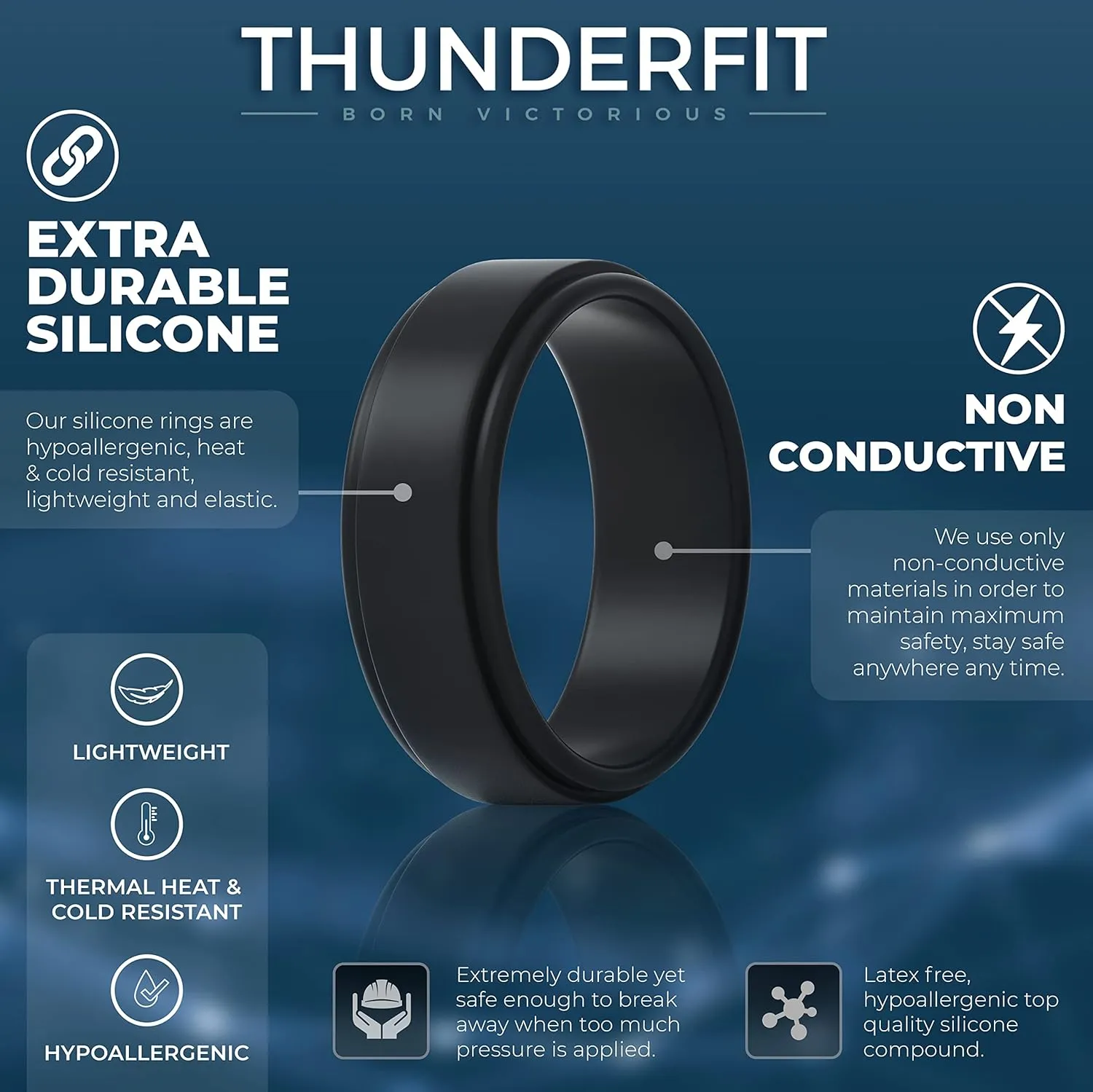 ThunderFit Silicone Wedding Rings for Men - Step Edge Sleek Design Rubber Engagement Bands - 8mm Width - 2mm Thickness