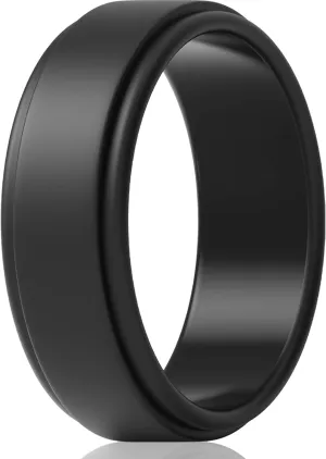 ThunderFit Silicone Wedding Rings for Men - Step Edge Sleek Design Rubber Engagement Bands - 8mm Width - 2mm Thickness