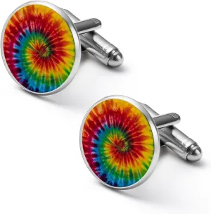 Tie Dye Pattern Men's 2PCS Shirt Cufflinks Round Cufflinks Gifts Accessories