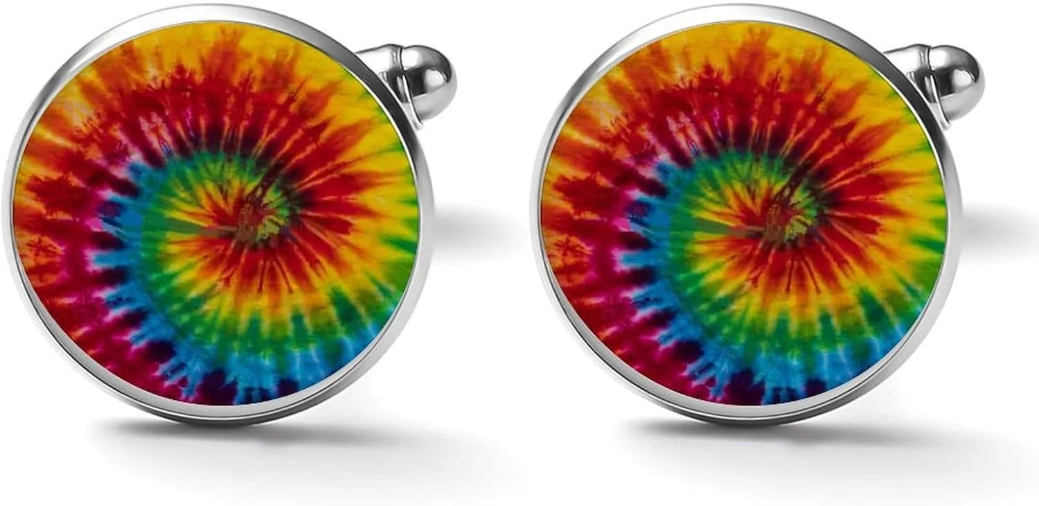 Tie Dye Pattern Men's 2PCS Shirt Cufflinks Round Cufflinks Gifts Accessories