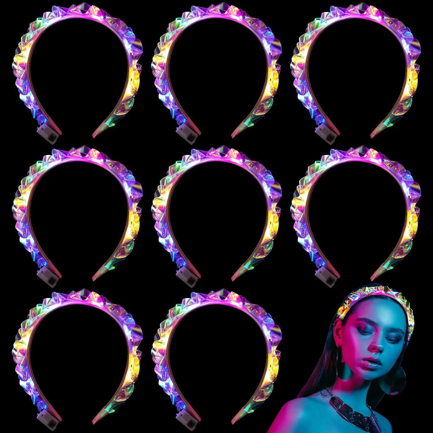 Tigeen LED Headband Face Jewelry Glow Crown Hair Accessories for Girls Women, Valentine's Day Party Favors (4 Pcs)
