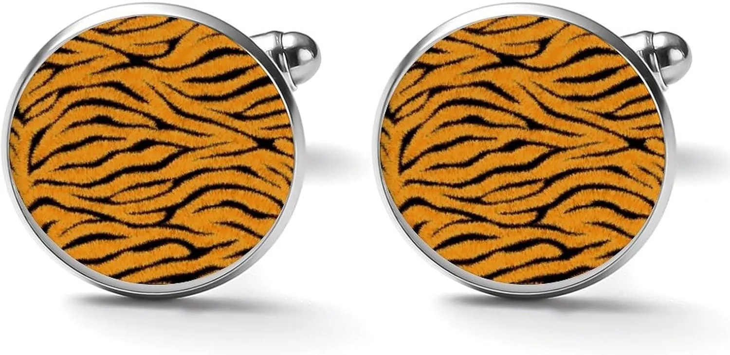 Tigerhide Pattern Men's 2PCS Shirt Cufflinks Round Cufflinks Gifts Accessories