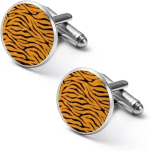 Tigerhide Pattern Men's 2PCS Shirt Cufflinks Round Cufflinks Gifts Accessories