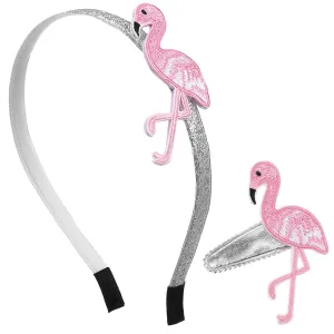 TINKSKY 2pcs Cute Flamingo Headband Embroidery Hair Hoop Set Girls Headwear Hairpins (Flamingo Hair Hoop and Hairpins)