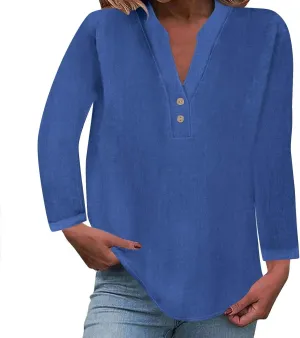 Top Womens Fashion Long Sleeve V Neck Button Down Blouses Raglan Sleeve Baggy Versatile Shirts Casual Tunic Tops