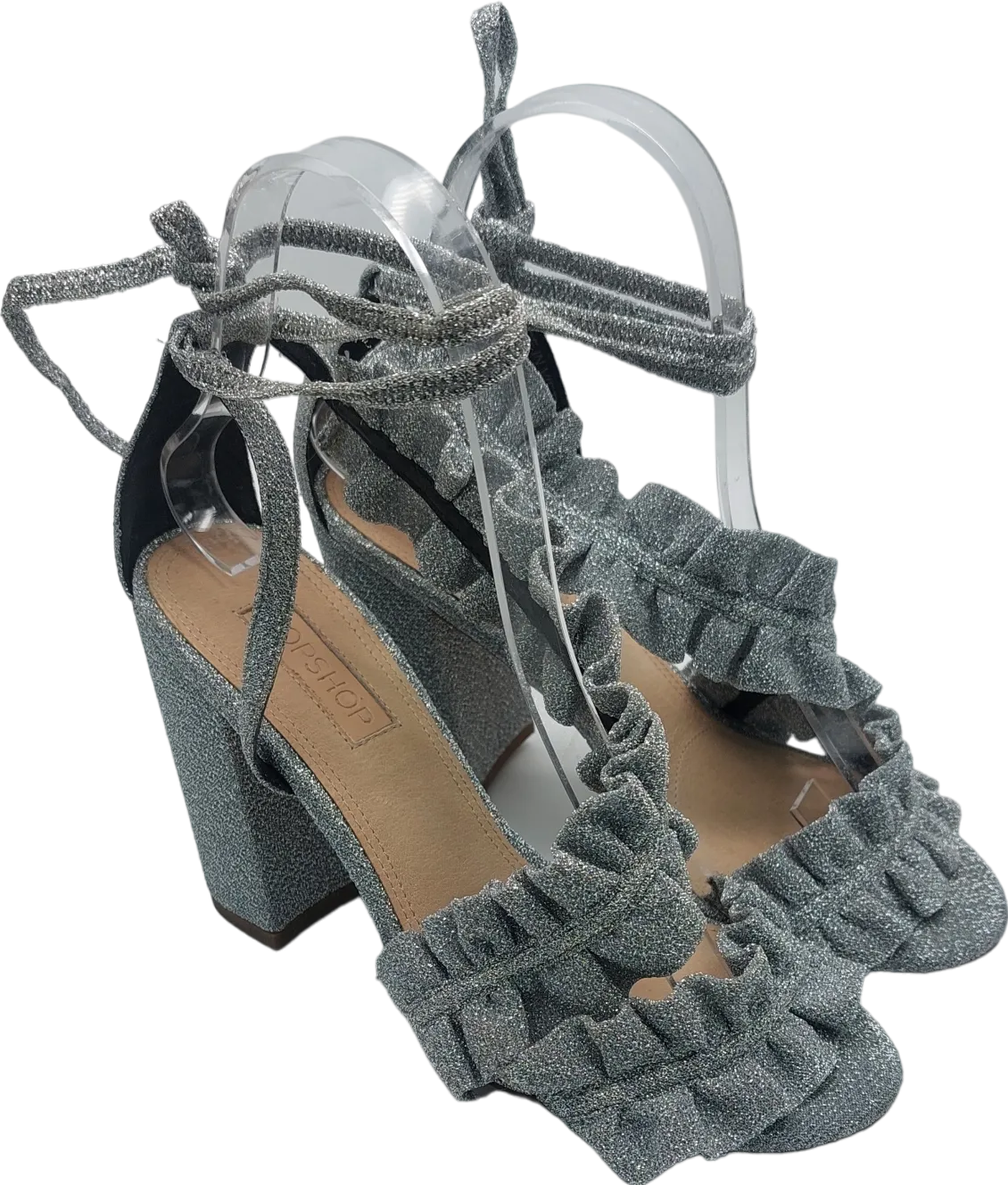 Topshop Chunky Heel Metallic Ankle Tie Sandals UK 3 EU 36 