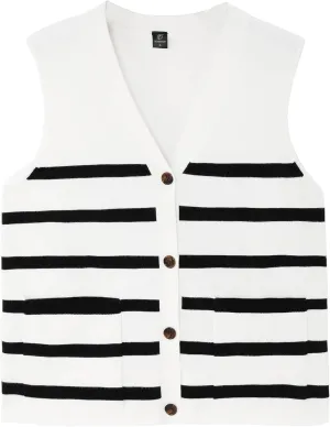 Totatuit Women's Sweater Vests Striped Lightweight Knit Tank Top Trendy Sweater Vest for Women with Pockets