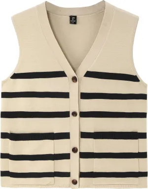 Totatuit Women's Sweater Vests Striped Lightweight Knit Tank Top Trendy Sweater Vest for Women with Pockets