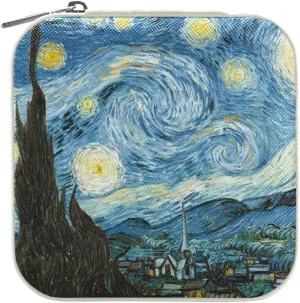 Travel Jewelry Case Box Small Mini Jewelry Organizer Display Storage for Ring Earrings Necklace Girls Women Men Starry Night Blue Beige