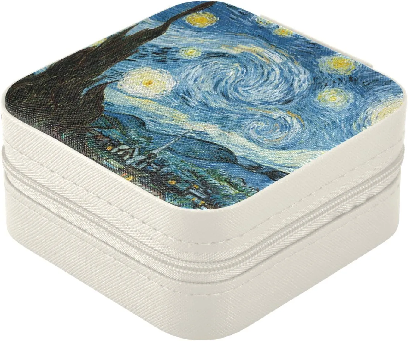 Travel Jewelry Case Box Small Mini Jewelry Organizer Display Storage for Ring Earrings Necklace Girls Women Men Starry Night Blue Beige