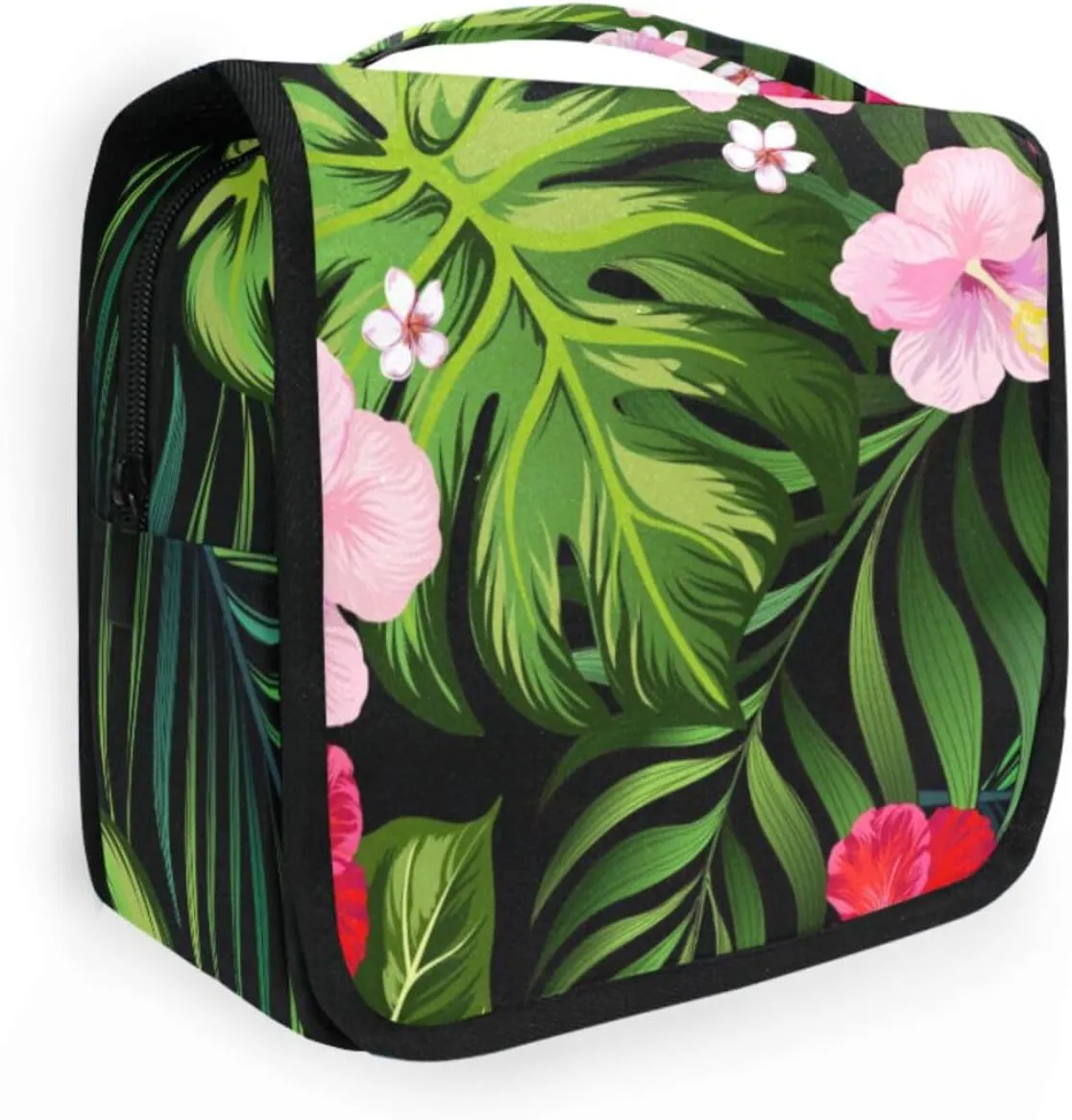 Travel Toiletry Bag Cosmetic Bag Colord Tropical Leaves Portable Hanging Cosmetic Case Traveling With Leakproof Compartment Makeup Toiletries Cosmetic Organizer for Women Men
