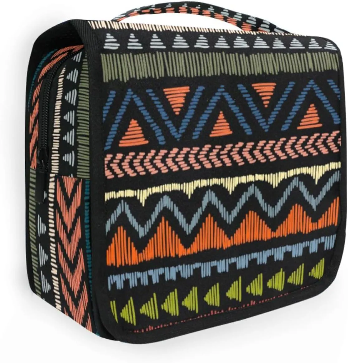 Travel Toiletry Bag Cosmetic Bag Tribal Striped Bohemian Style Portable Hanging Cosmetic Case Traveling With Leakproof Compartment Makeup Toiletries Cosmetic Organizer for Men Women