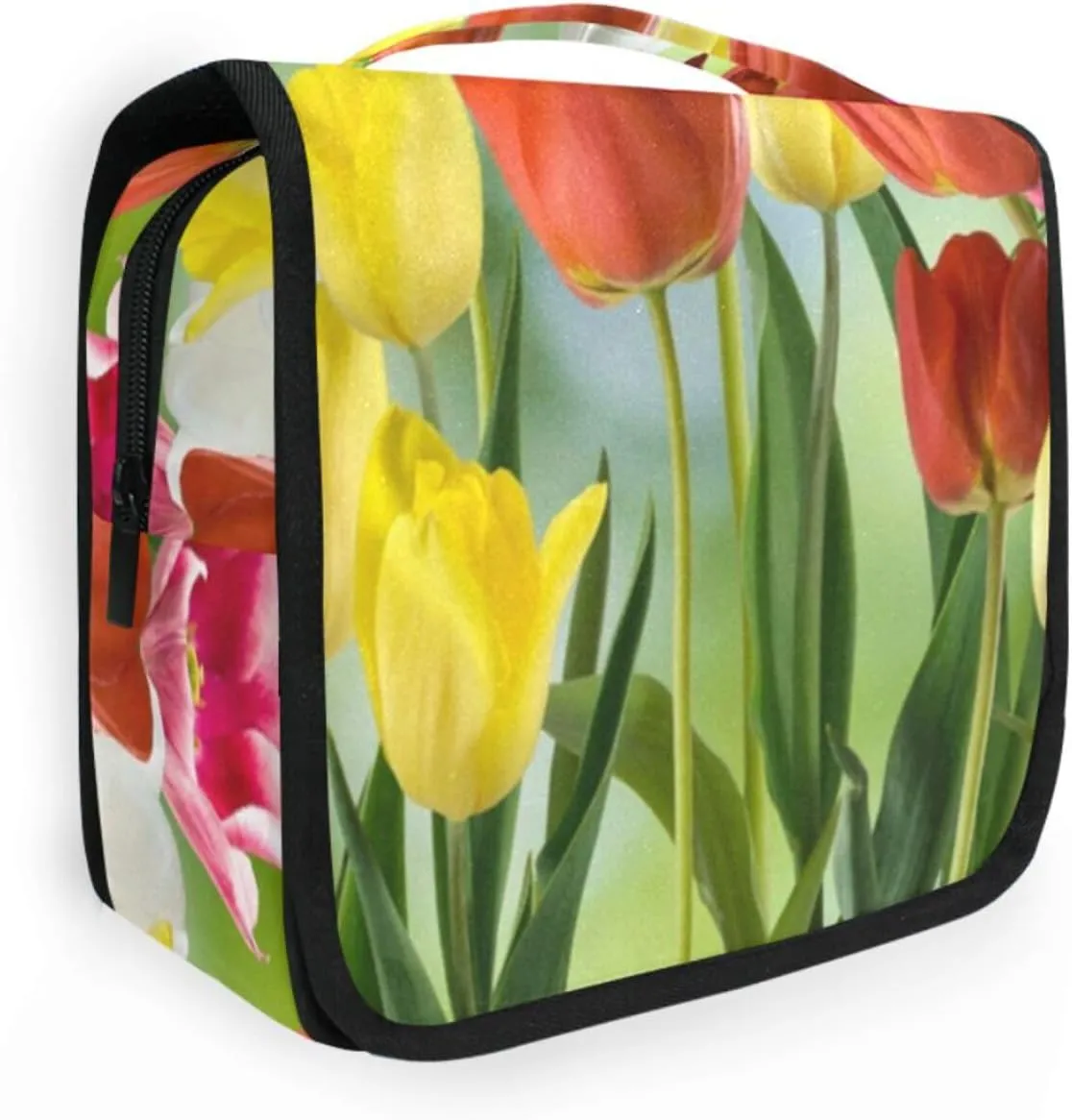 Travel Toiletry Bag Cosmetic Bag Tulips Flowers Portable Hanging Cosmetic Case Traveling With Leakproof Compartment Makeup Toiletries Cosmetic Organizer for Women Men