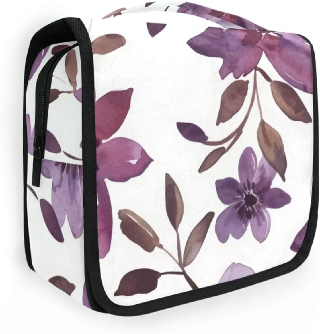Travel Toiletry Bag Cosmetic Bag Watercolor Purple Flowers Portable Hanging Cosmetic Case Traveling With Leakproof Compartment Makeup Toiletries Cosmetic Organizer for Women Men