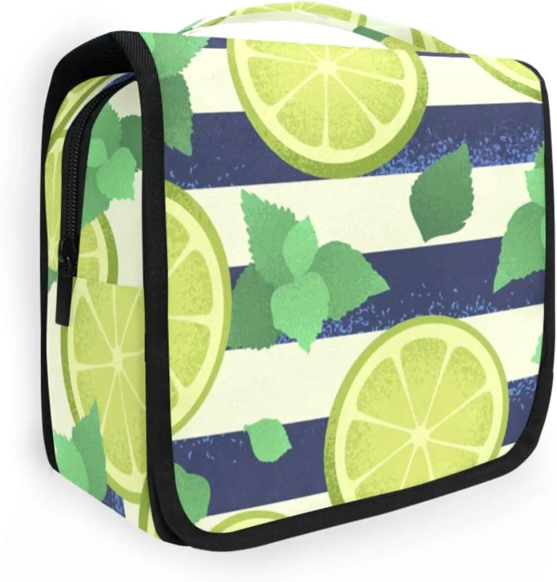 Travel Toiletry Bag Cosmetic Bag Xmas Pink Falmingo Mint Leaves and Grunge Striped Portable Hanging Cosmetic Case Traveling With Leakproof Compartment Makeup Toiletries Cosmetic Organizer for M