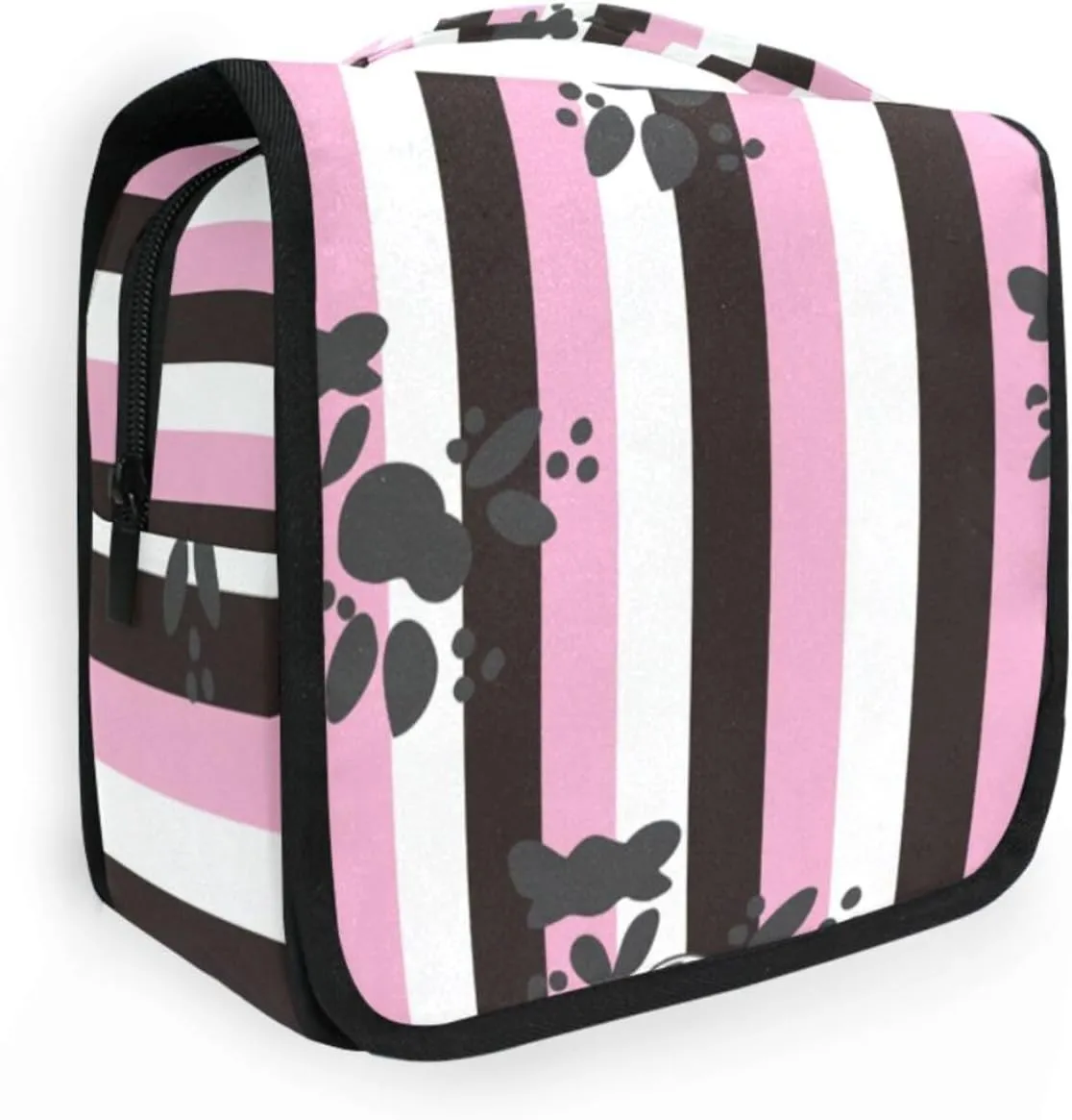 Travel Toiletry Bag Cosmetic Bag Xmas Pink Falmingo White and Black Stripes Repeat Portable Hanging Cosmetic Case Traveling With Leakproof Compartment Makeup Toiletries Cosmetic Organizer for M