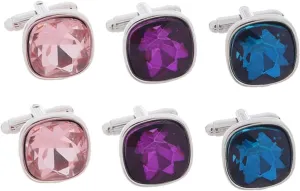 Trendy Glass Cufflinks for Men 3 Pack of Diamond Cufflinks for Business Wedding