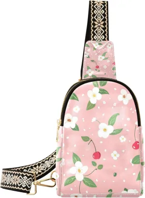 Trendy Peach Fresh Crushed Flower leather fanny pack waterproof shoulder fanny pack for travel