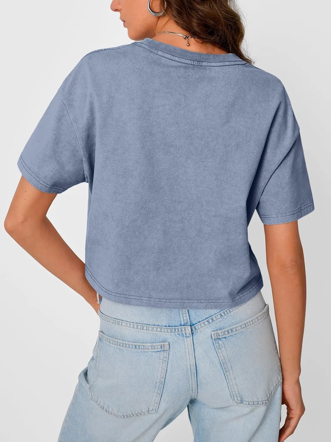 Trendy Queen Womens Crop Tops Short Sleeve T-Shirts Acid Wash Casual Summer Clothes Trendy Comfy 2025 Workout Baggy Soft Tees