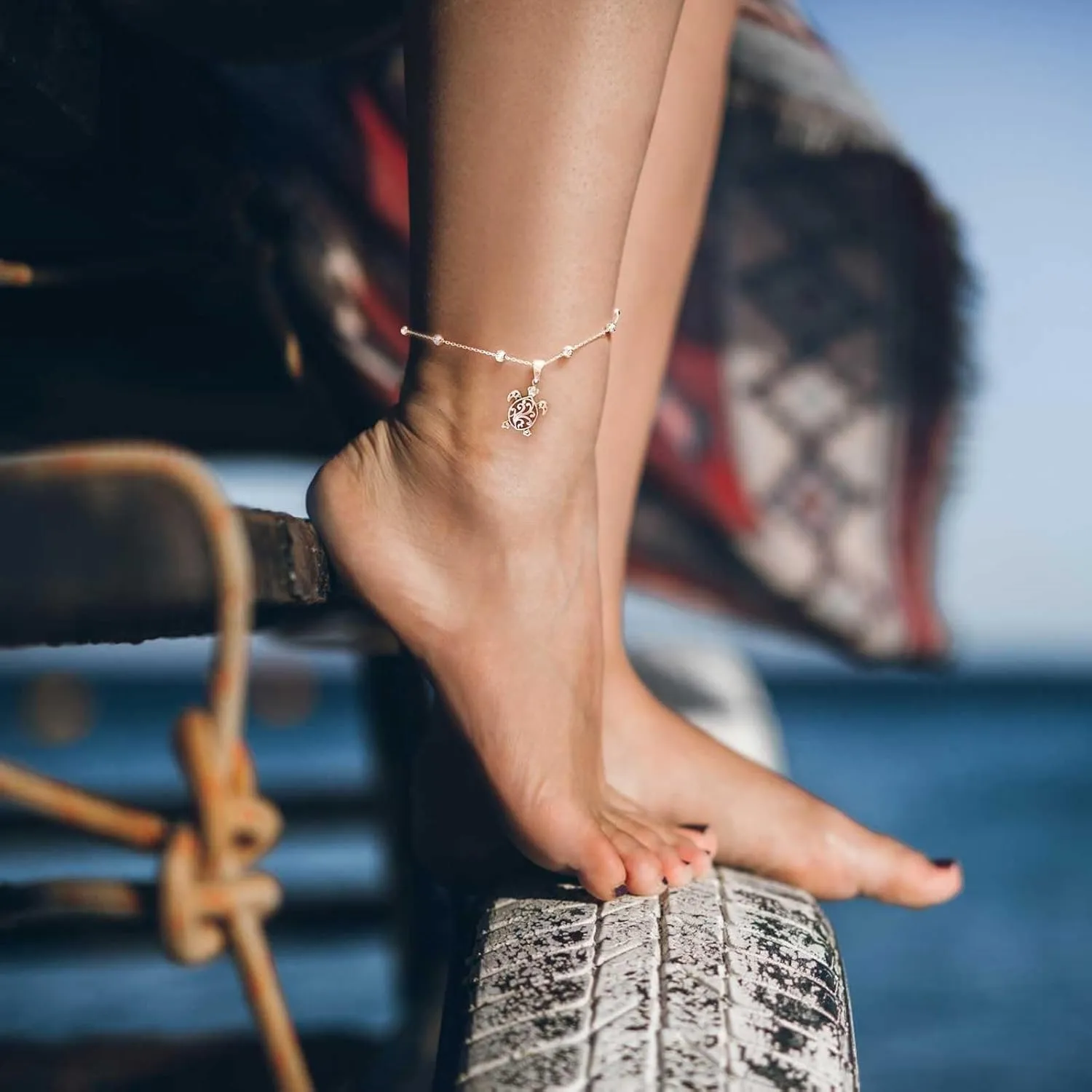 Trendy Waterproof Boho Anklets Set Adjustable Dainty 4PCS Anklets for Women Non Tarnish Summer Beach Jewelry Gift
