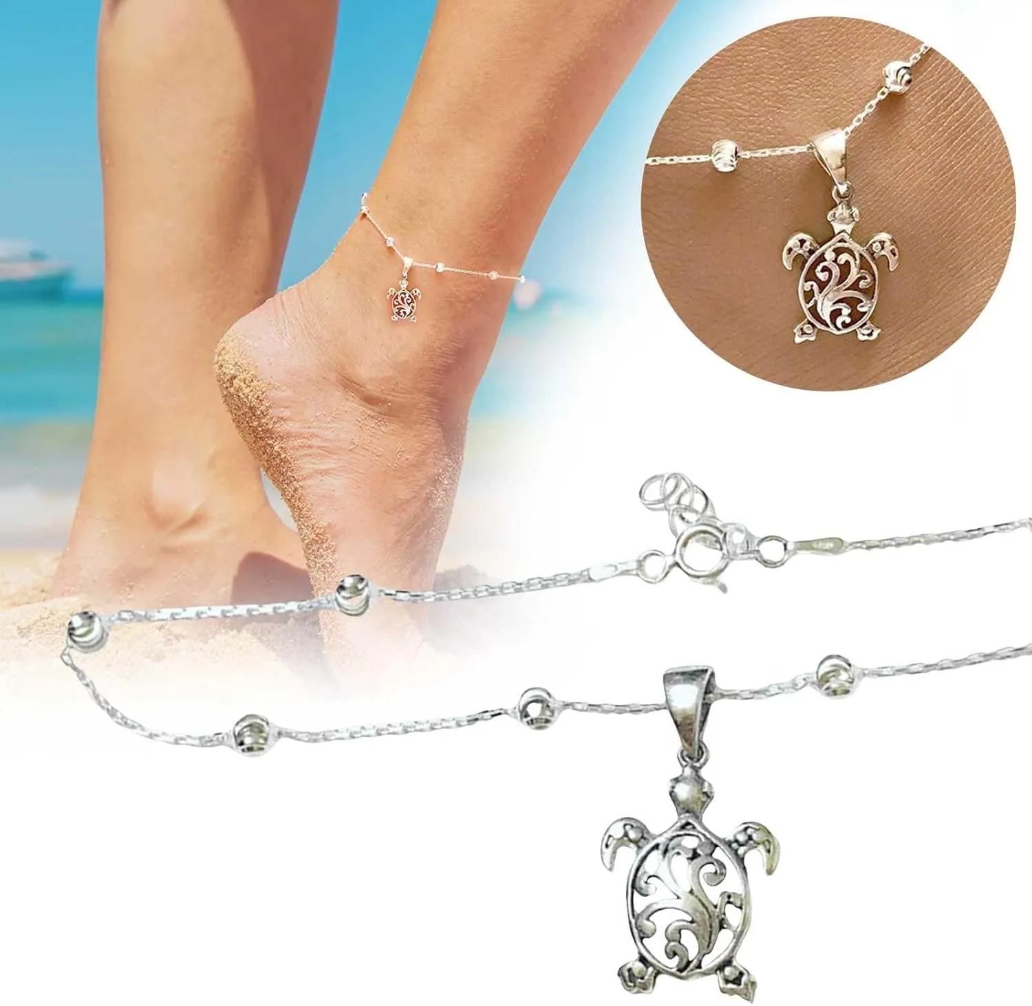 Trendy Waterproof Boho Anklets Set Adjustable Dainty 4PCS Anklets for Women Non Tarnish Summer Beach Jewelry Gift