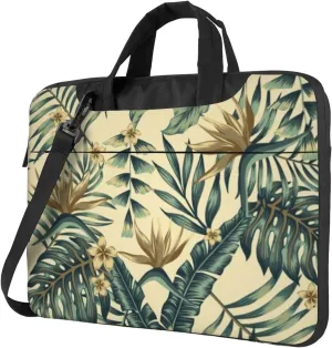Tropical Leaves Flowers Practical 13-15.6 Inch Laptop Bag For Man And Women, Computer Messenger Bag, Trendy Shoulder Strap Design