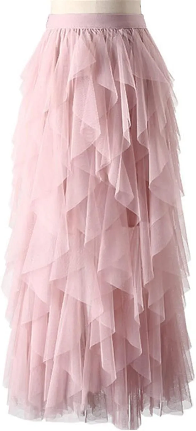 Tulle Long Maxi Skirt Women Fashion Cute High Waist Pleated Skirt