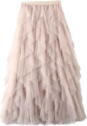 Tulle Long Maxi Skirt Women Fashion Cute High Waist Pleated Skirt