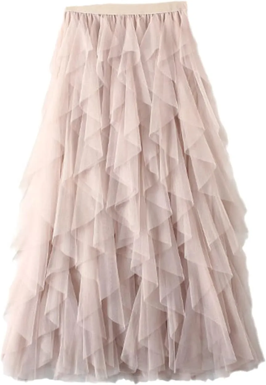Tulle Long Maxi Skirt Women Fashion Cute High Waist Pleated Skirt