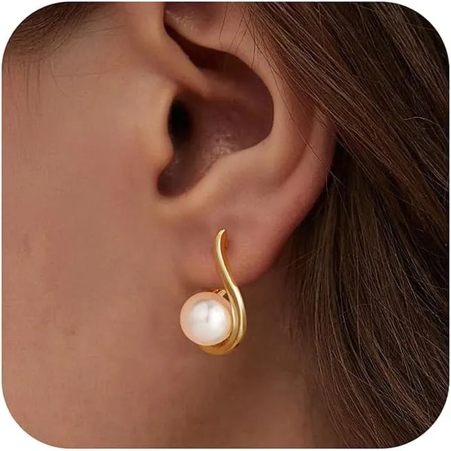 Turandoss Gold Pearl Earrings for Women Trendy - 14K Gold Plated Hypoallergenic Pearl Stud Earrings Drop Dangle Earring Jewelry for Women
