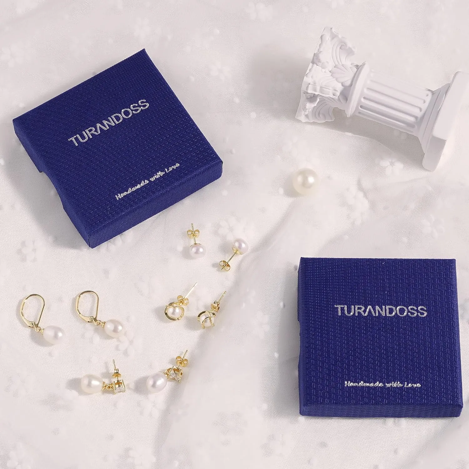 Turandoss Gold Pearl Earrings for Women Trendy - 14K Gold Plated Hypoallergenic Pearl Stud Earrings Set Huggie Drop Dangle Earring Jewelry for Women Girls