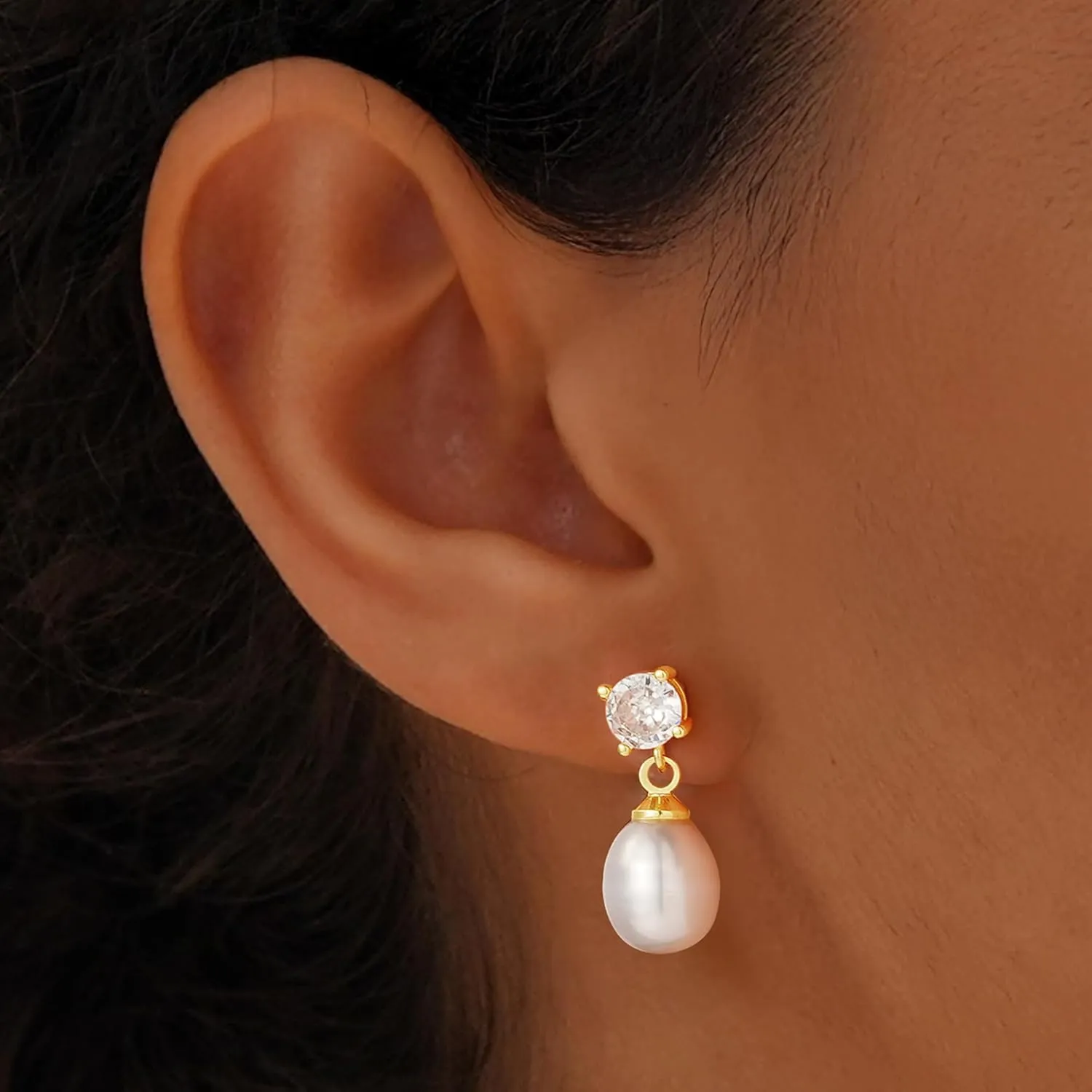 Turandoss Gold Pearl Earrings for Women Trendy - 14K Gold Plated Hypoallergenic Pearl Stud Earrings Set Huggie Drop Dangle Earring Jewelry for Women Girls