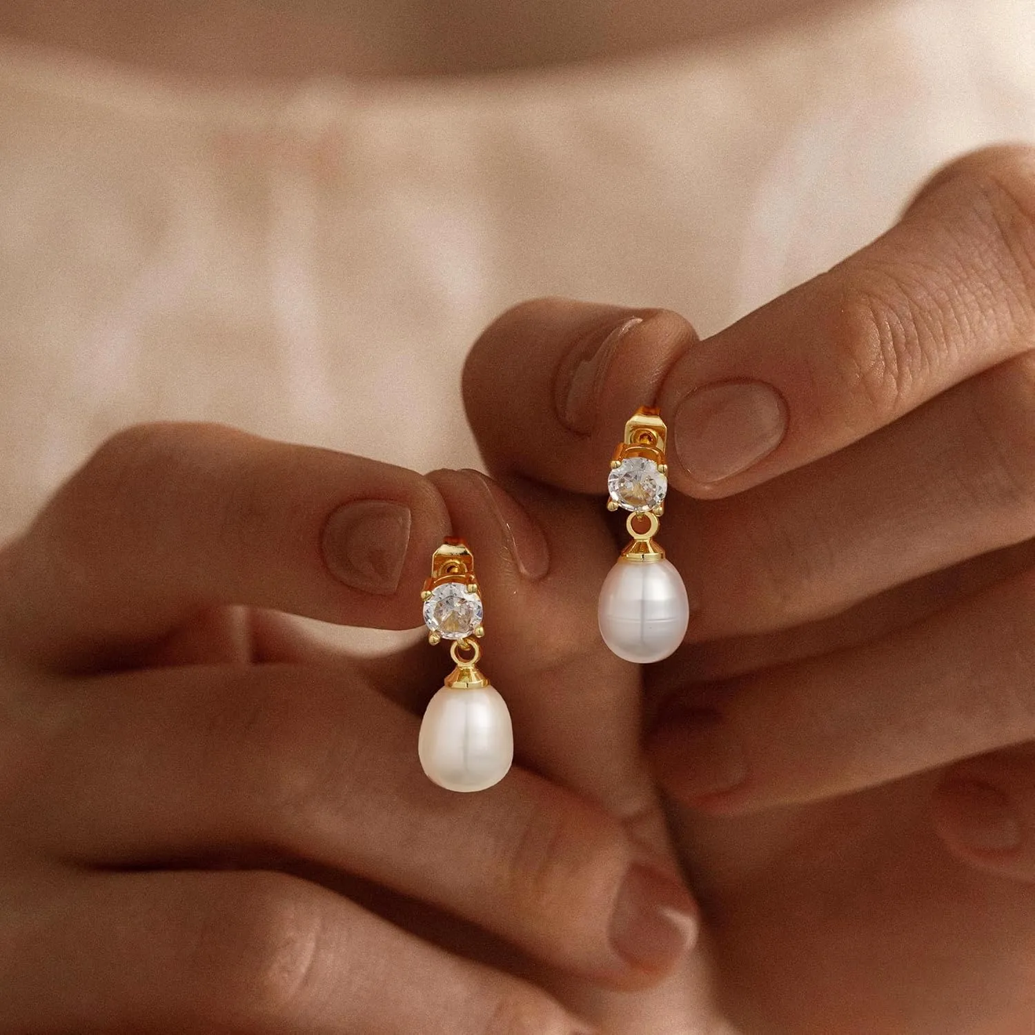Turandoss Gold Pearl Earrings for Women Trendy - 14K Gold Plated Hypoallergenic Pearl Stud Earrings Set Huggie Drop Dangle Earring Jewelry for Women Girls