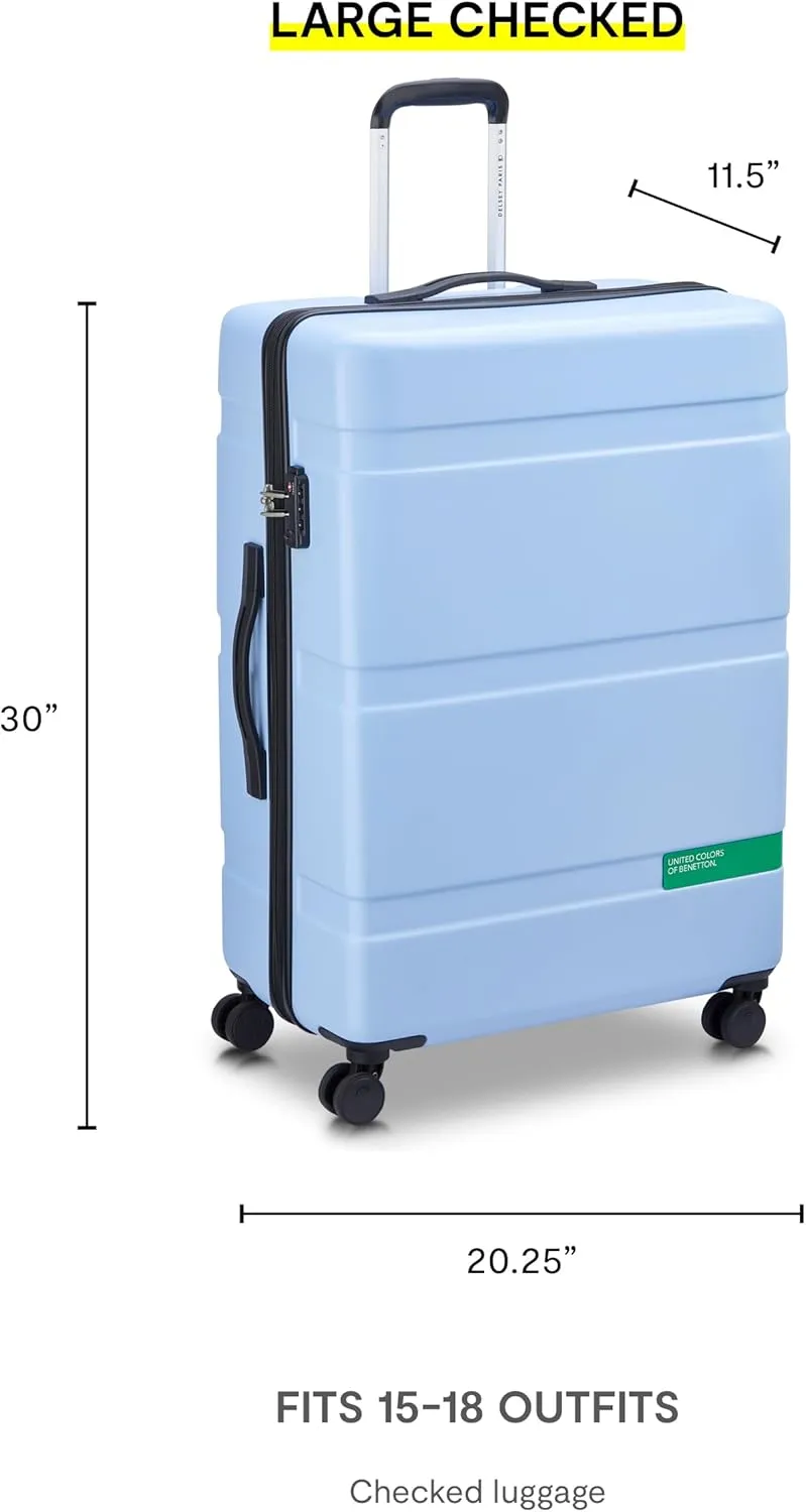 United Colors of Benetton Now Hardside Luggage with Spinner Wheels, Light Blue, Checked-Large 27 Inch