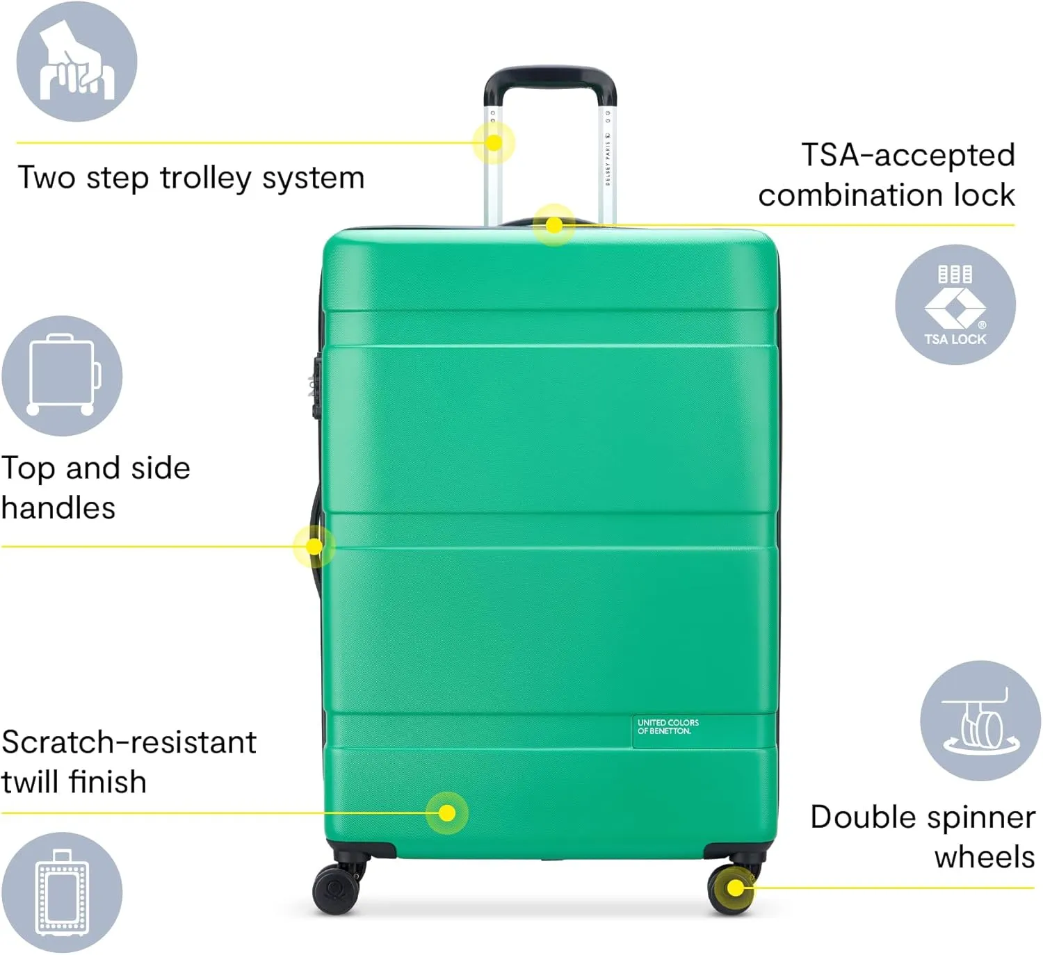 United Colors of Benetton Now Hardside Luggage with Spinner Wheels, Light Blue, Checked-Large 27 Inch