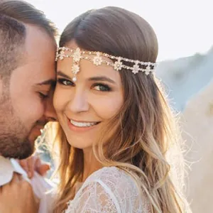 Unsutuo Hair Jewelry Head Chain Wedding Bohemian Floral Headband Elastic for Women and Girls (Gold)