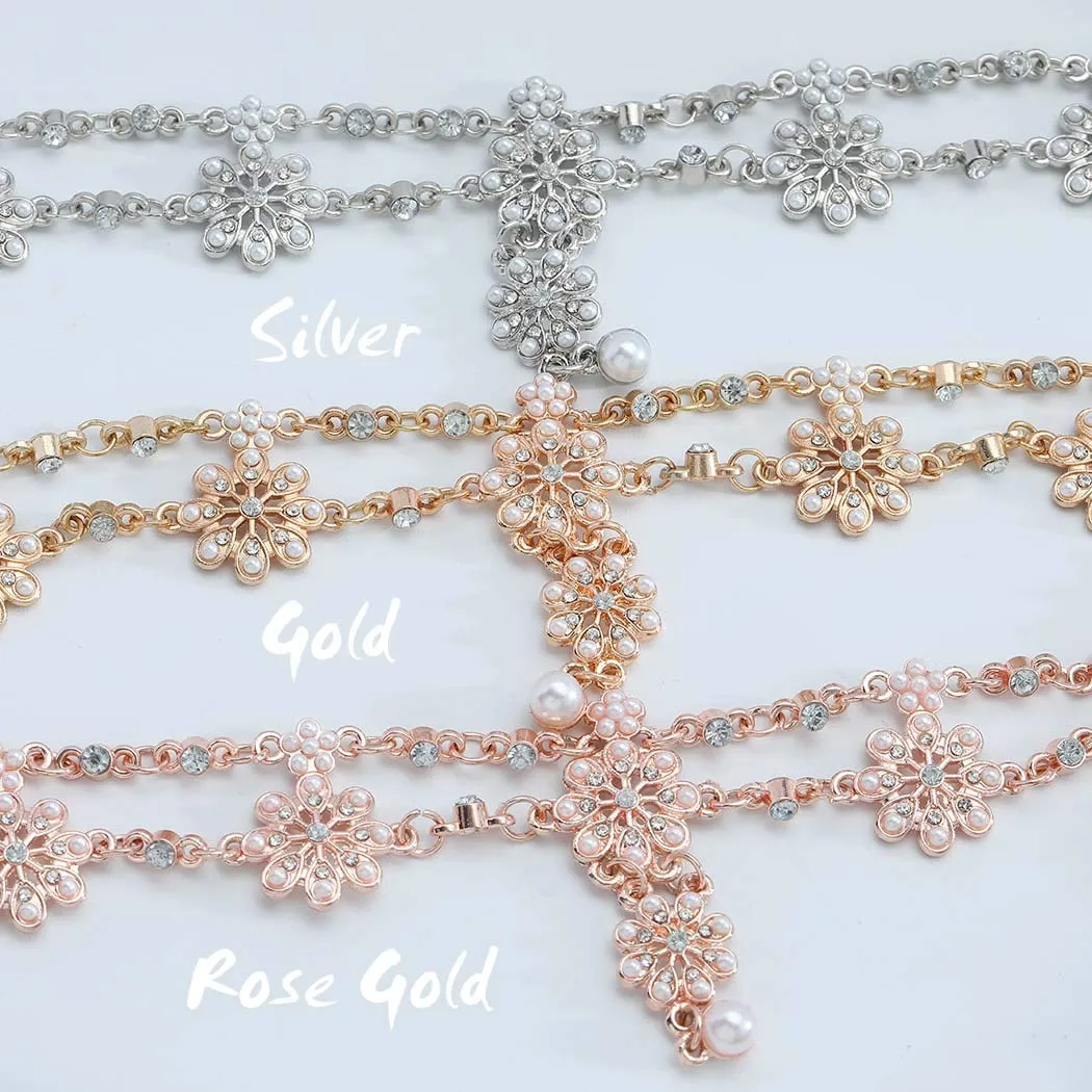 Unsutuo Hair Jewelry Head Chain Wedding Bohemian Floral Headband Elastic for Women and Girls (Gold)