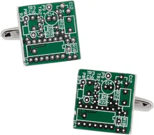 Upcycled Green Circuit Board Computer Chip Motherboard Cufflinks with Presentation Box - Christmas Cufflinks