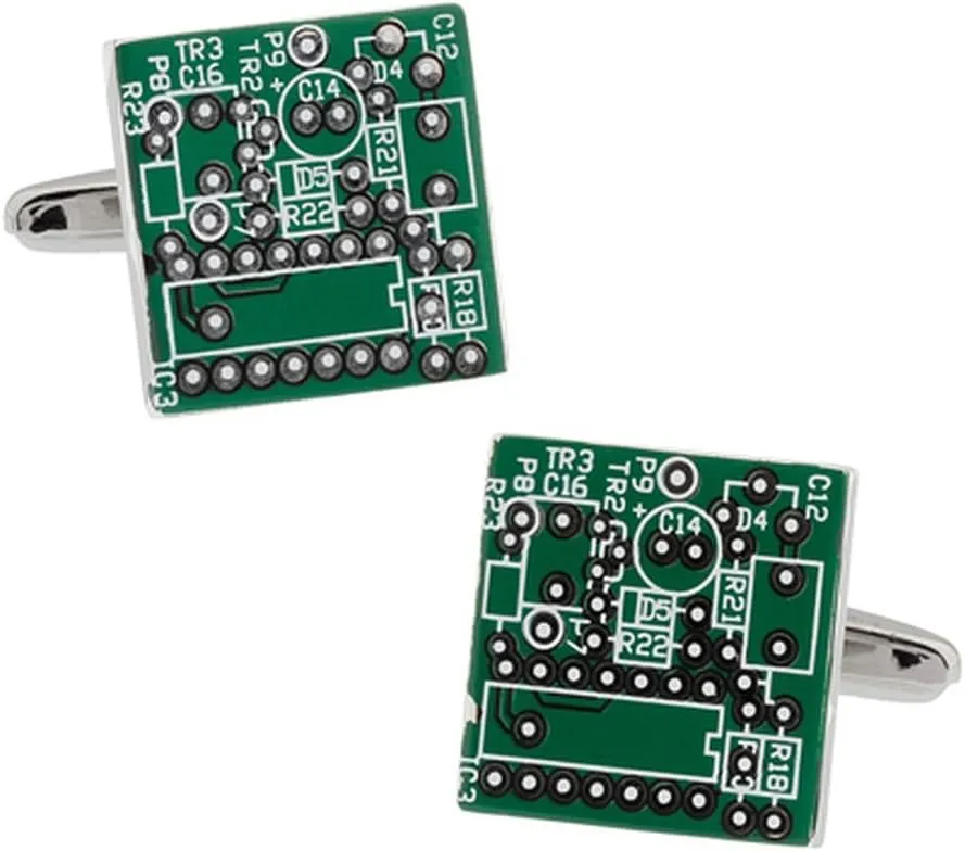 Upcycled Green Circuit Board Computer Chip Motherboard Cufflinks with Presentation Box - Christmas Cufflinks