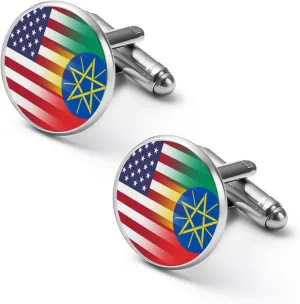 U.S.A Ethiopia Flag Cufflinks for Men Round Cuff Links Tuxedo Shirts for Business Wedding Formal Suit